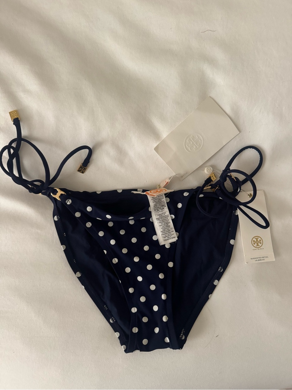Tory Burch Navy Blue Polka Dot Triangle XS Bikini Set NWT - Picture 3 of 3
